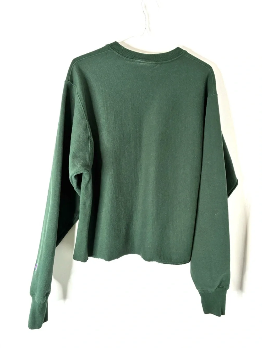 Champion Reverse Weave Green Getaway Crop Oversized Sweatshirt Logo Patchwork - Picture 7 of 9